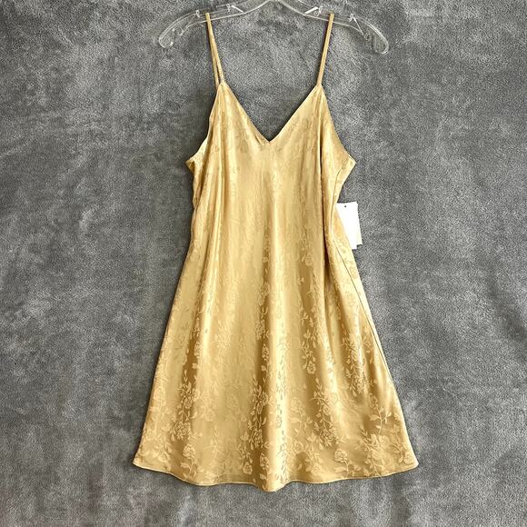 Laura Leigh Dresses & Skirts - Vintage Laura Leigh 100% Silk Slip Dress Womens M Gold Floral Shimmery